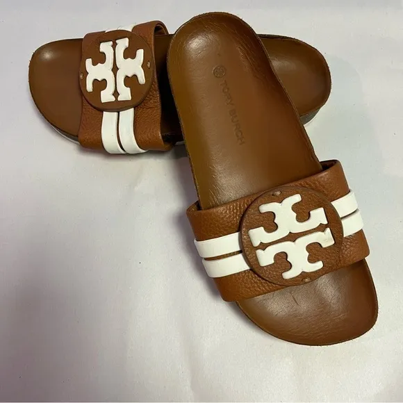 Tory Burch Leigh Anatomic Slide in Amber &amp; New Ivory Size 6