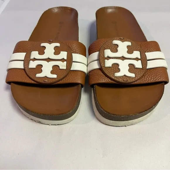 Tory Burch Leigh Anatomic Slide in Amber &amp; New Ivory Size 6