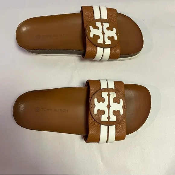 Tory Burch Leigh Anatomic Slide in Amber &amp; New Ivory Size 6