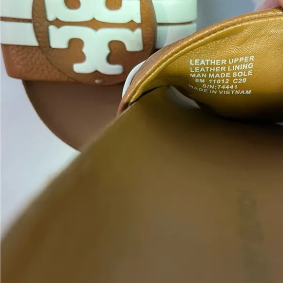 Tory Burch Leigh Anatomic Slide in Amber &amp; New Ivory Size 6