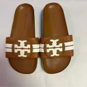 Tory Burch Leigh Anatomic Slide in Amber &amp; New Ivory Size 6