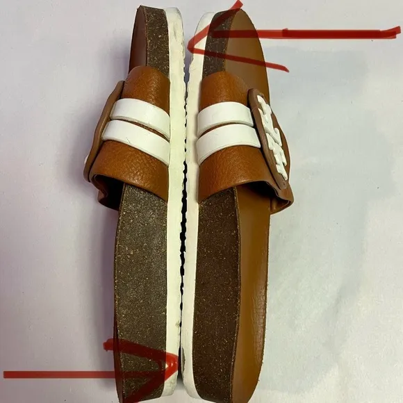 Tory Burch Leigh Anatomic Slide in Amber &amp; New Ivory Size 6