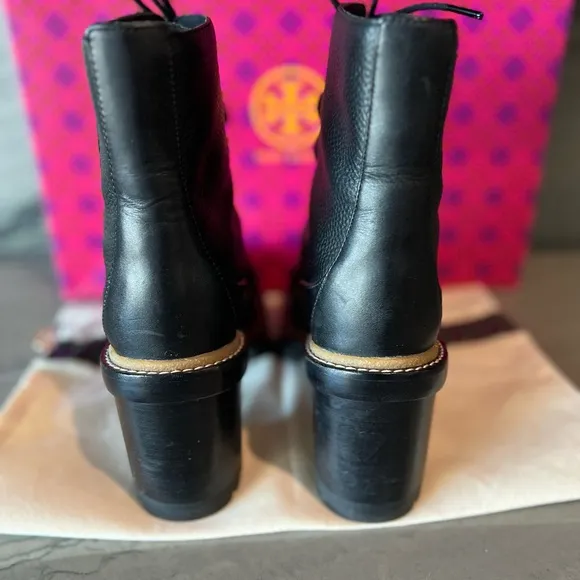 Tory Burch Miller 90mm Log Sole Black Leather Ankle Boots 8.5