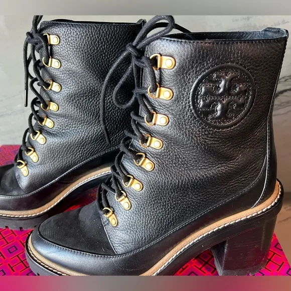Tory Burch Miller 90mm Log Sole Black Leather Ankle Boots 8.5