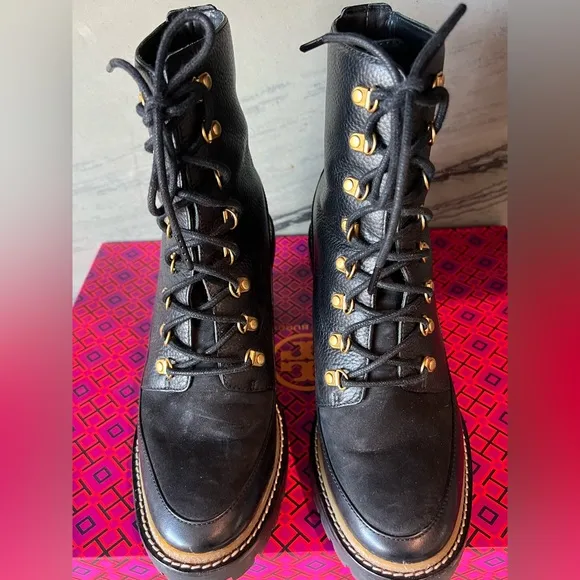 Tory Burch Miller 90mm Log Sole Black Leather Ankle Boots 8.5