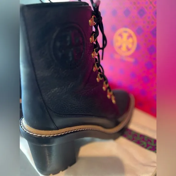 Tory Burch Miller 90mm Log Sole Black Leather Ankle Boots 8.5
