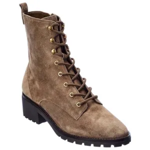Tory Burch Suede Combat Lug Sole Lace Up Boots Nat River Rock Brown 85071 Gold