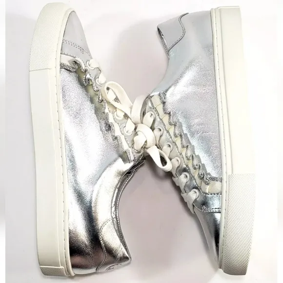 Tory Burch Tory Sport Sneakers, Size 7, Metallic Silver Ruffle *NEW!*