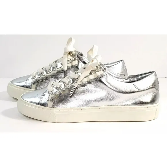 Tory Burch Tory Sport Sneakers, Size 7, Metallic Silver Ruffle *NEW!*