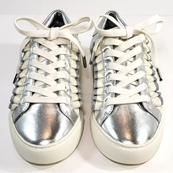 Tory Burch Tory Sport Sneakers, Size 7, Metallic Silver Ruffle *NEW!*