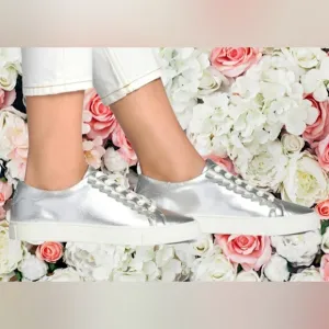 Tory Burch Tory Sport Sneakers, Size 7, Metallic Silver Ruffle *NEW!*