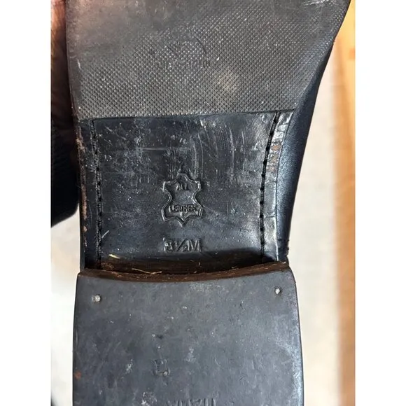 TORY BURCH WOMEN BLACK LEATHER RIDING EQUESTRIAN BOOTS MID CALF Zip US8.5 EUR 39
