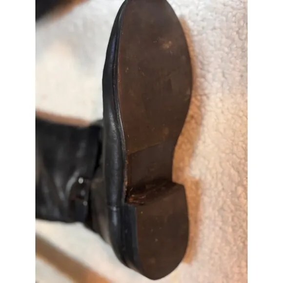 TORY BURCH WOMEN BLACK LEATHER RIDING EQUESTRIAN BOOTS MID CALF Zip US8.5 EUR 39