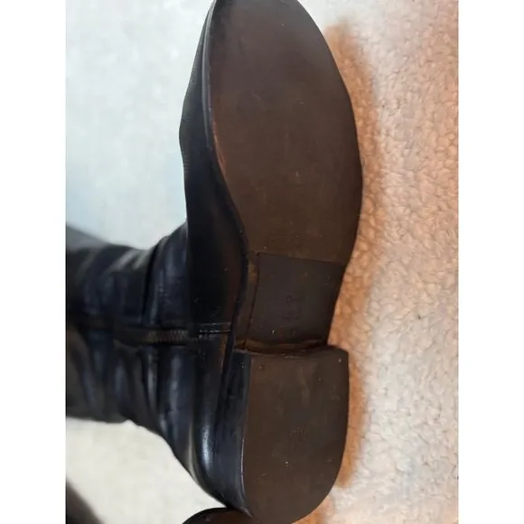 TORY BURCH WOMEN BLACK LEATHER RIDING EQUESTRIAN BOOTS MID CALF Zip US8.5 EUR 39