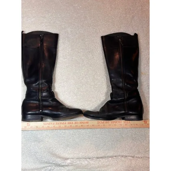 TORY BURCH WOMEN BLACK LEATHER RIDING EQUESTRIAN BOOTS MID CALF Zip US8.5 EUR 39