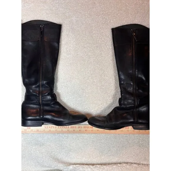 TORY BURCH WOMEN BLACK LEATHER RIDING EQUESTRIAN BOOTS MID CALF Zip US8.5 EUR 39