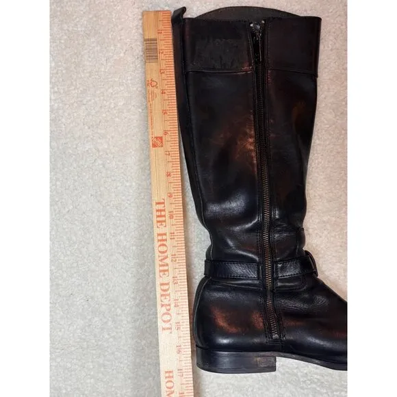 TORY BURCH WOMEN BLACK LEATHER RIDING EQUESTRIAN BOOTS MID CALF Zip US8.5 EUR 39