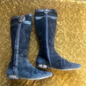 Tory Burch Boots Black Suede Logo sz US 6.5 *Great Condition* *Pre-Owned*