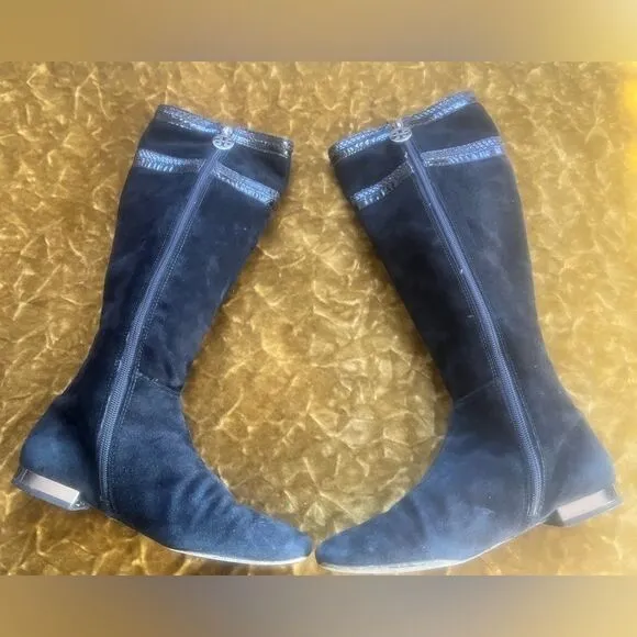 Tory Burch Boots Black Suede Logo sz US 6.5 *Great Condition* *Pre-Owned*