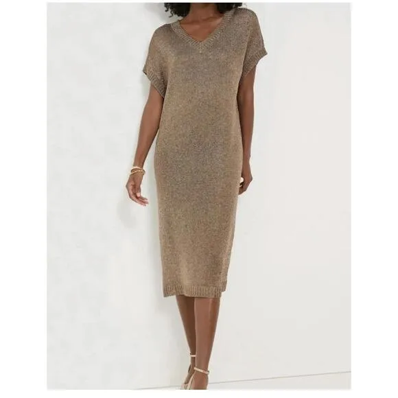Tuckernuck Bronze Metallic Knit Indie Midi Dress $298 NWT Large L
