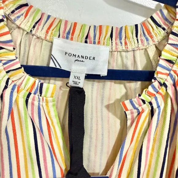 Tuckernuck Pomander Place Flutter Sleeve Dress XXL NWT Rainbow Stripe Cotton