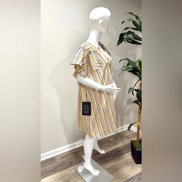 Tuckernuck Pomander Place Flutter Sleeve Dress XXL NWT Rainbow Stripe Cotton