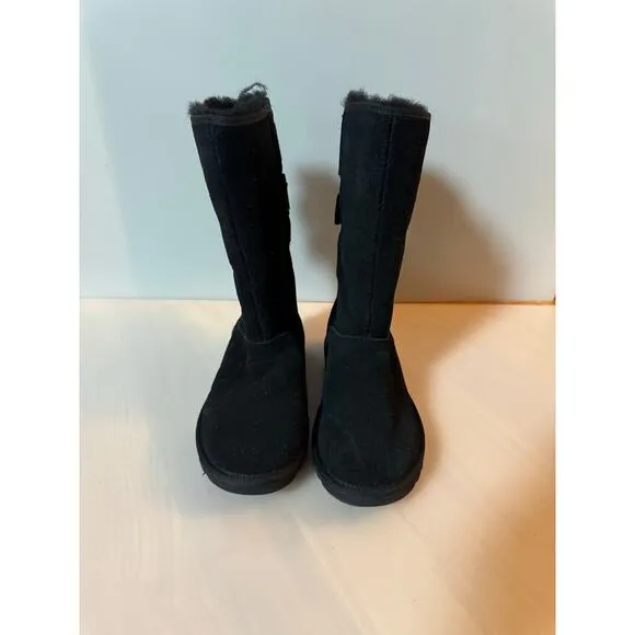 UGG Allegra II Double Bailey Bow Black Suede Tall Boots Size 6 Women