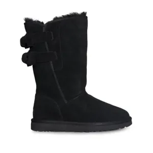 UGG Allegra II Double Bailey Bow Black Suede Tall Boots Size 6 Women