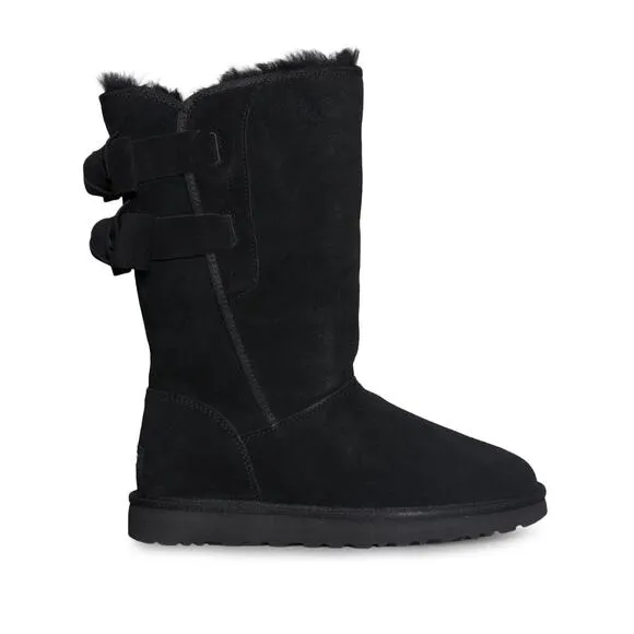 UGG Allegra II Double Bailey Bow Black Suede Tall Boots Size 6 Women
