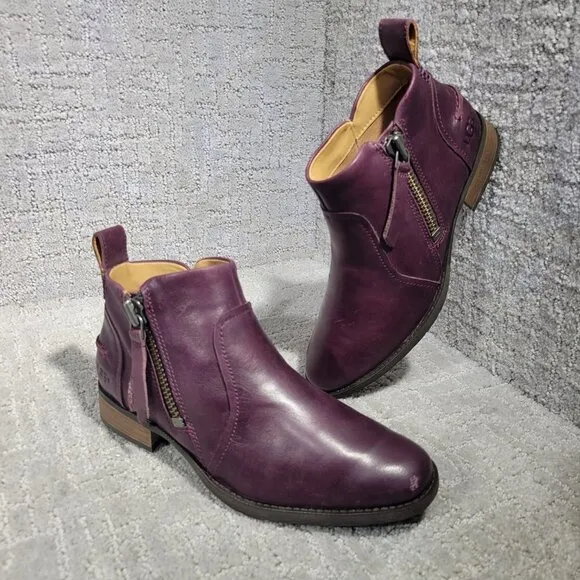 Ugg Aureo Women's Size 6M US Purple Leather Side Zip Ankle Boots 1098314