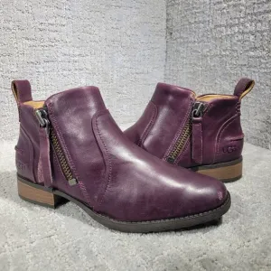 Ugg Aureo Women's Size 6M US Purple Leather Side Zip Ankle Boots 1098314