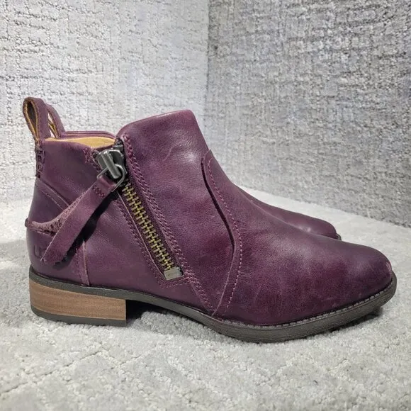 Ugg Aureo Women's Size 6M US Purple Leather Side Zip Ankle Boots 1098314