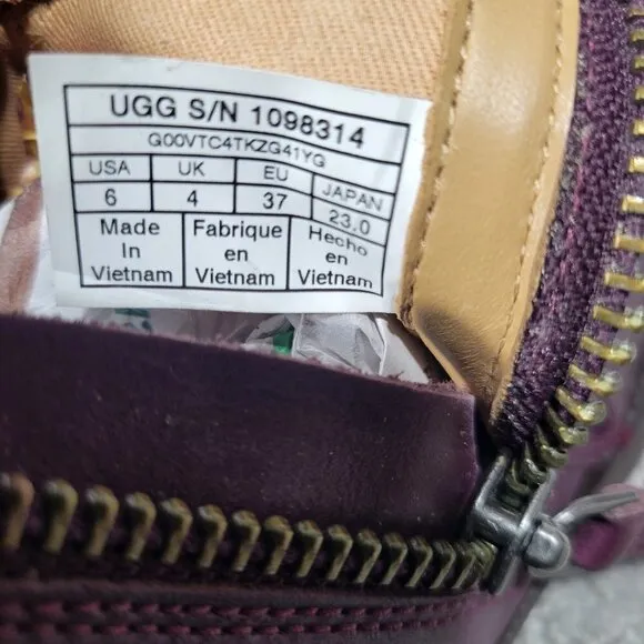 Ugg Aureo Women's Size 6M US Purple Leather Side Zip Ankle Boots 1098314