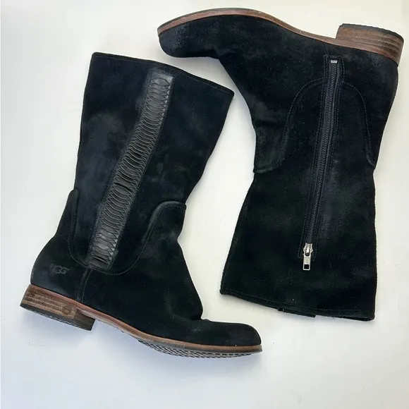UGG Australia Annisa Suede Leather Genuine Sheep Skin Black Boots