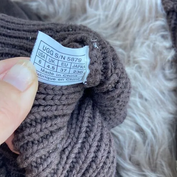 UGG Australia Argyle Brown Knit Midcalf Sheepskin Merino Wool Sock Sweater Boots