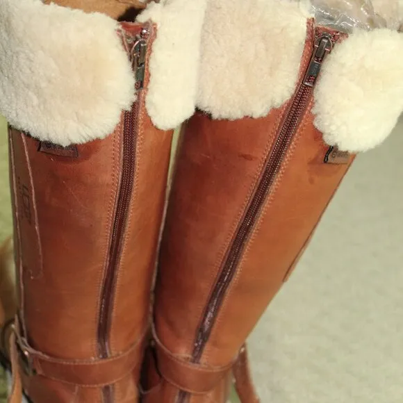 Ugg Australia Langley Women's Size 8 Cognac Leather Sheep Skin Tall Boots
