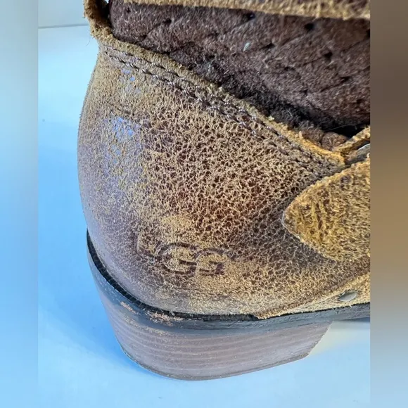 Ugg Australia Lula Mae‎ Distressed Leather Boots  Chestnut 1004171 Women’s 7.5