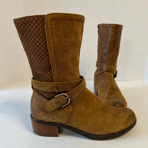 Ugg Australia Lula Mae‎ Distressed Leather Boots  Chestnut 1004171 Women’s 7.5