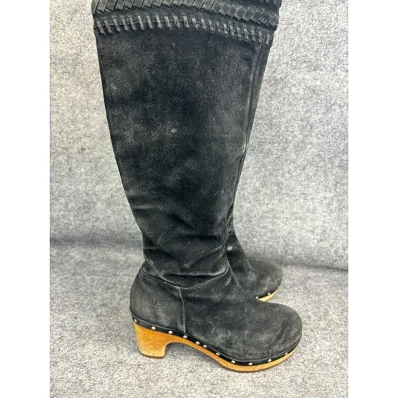 UGG Australia Rosabella Heeled Boots Women's 6 Black Suede Leather Studded Zip