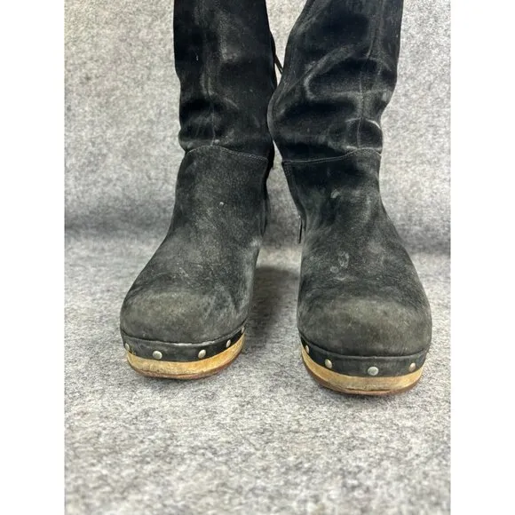 UGG Australia Rosabella Heeled Boots Women's 6 Black Suede Leather Studded Zip