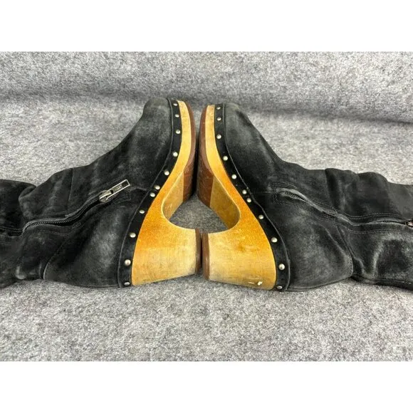 UGG Australia Rosabella Heeled Boots Women's 6 Black Suede Leather Studded Zip