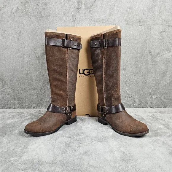 UGG Australia W Dree Boots womens 7.5 suede leather knee high harness
