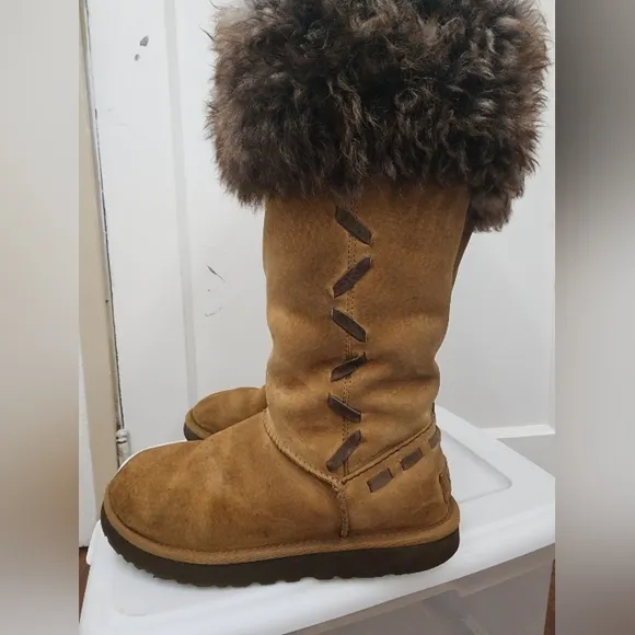 UGG Australia Women's &quot;Rosana&quot; Tall Shearling Boots Chestnut Size 8