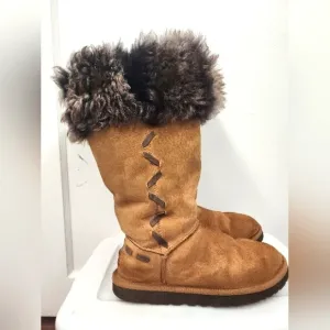 UGG Australia Women's &quot;Rosana&quot; Tall Shearling Boots Chestnut Size 8