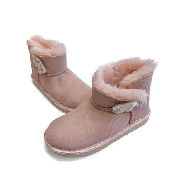 UGG Bailey Button Star Suede Boots #1107969K Pink Crystal Big Kids 5 Womens Sz 6