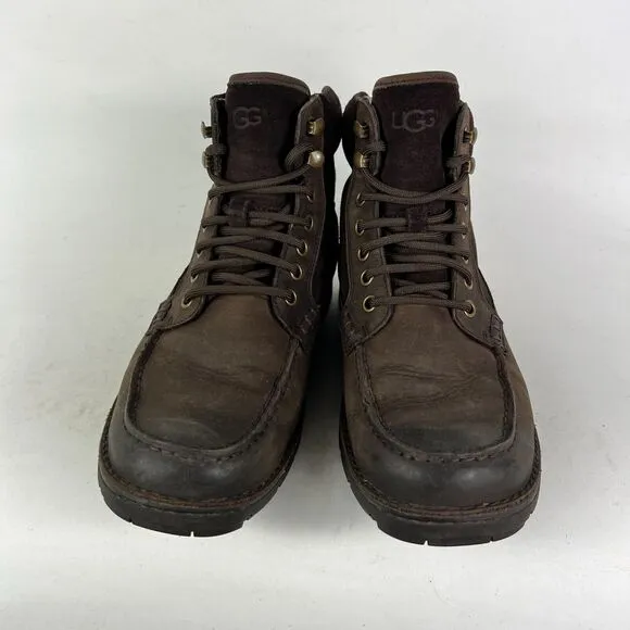 Ugg Barrington Boots mens size 7 brown leather waterproof lace up lined shoes