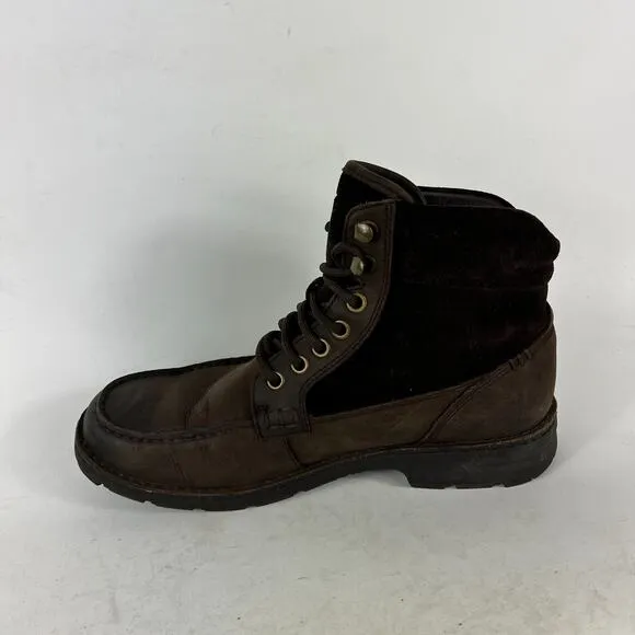 Ugg Barrington Boots mens size 7 brown leather waterproof lace up lined shoes