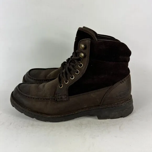 Ugg Barrington Boots mens size 7 brown leather waterproof lace up lined shoes