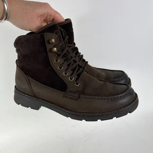 Ugg Barrington Boots mens size 7 brown leather waterproof lace up lined shoes
