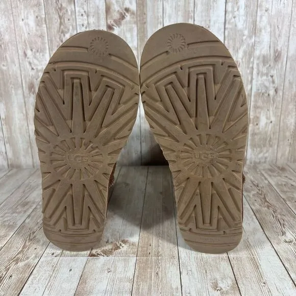 UGG Classic Brown Croc Embossed Leather Winter Boots‎ Shearling Lined Size 7